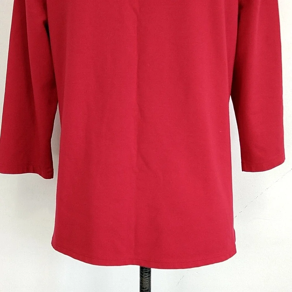 Chico's Boatneck Top Womens Size 1 Red 3/4 Sleeve Side Zip Ponte Knit Blouse